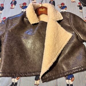 Brown Faux Leather Kids Jacket with Cream Lining